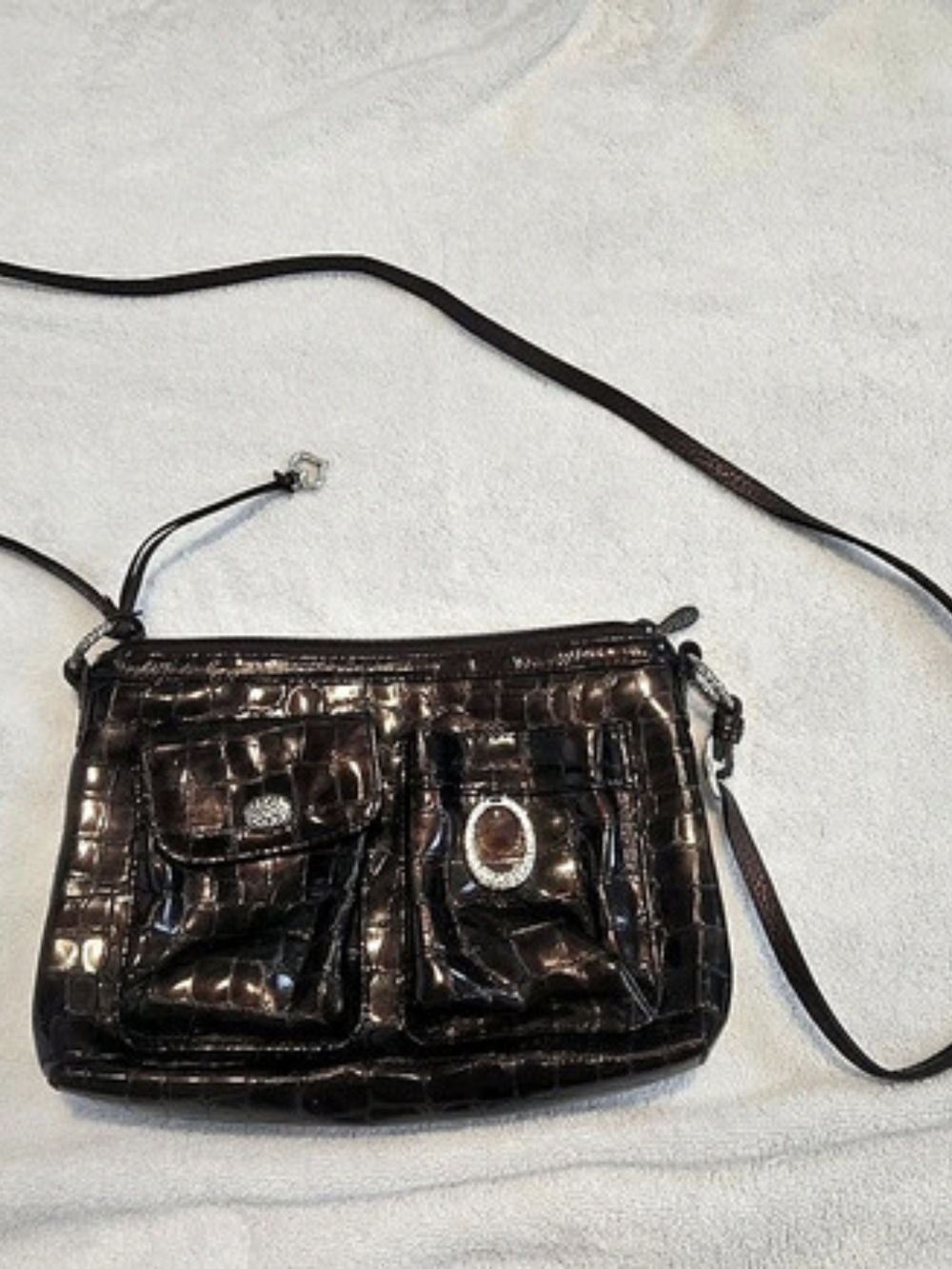 Brighton Crocodile-Embossed Crossbody in Brown